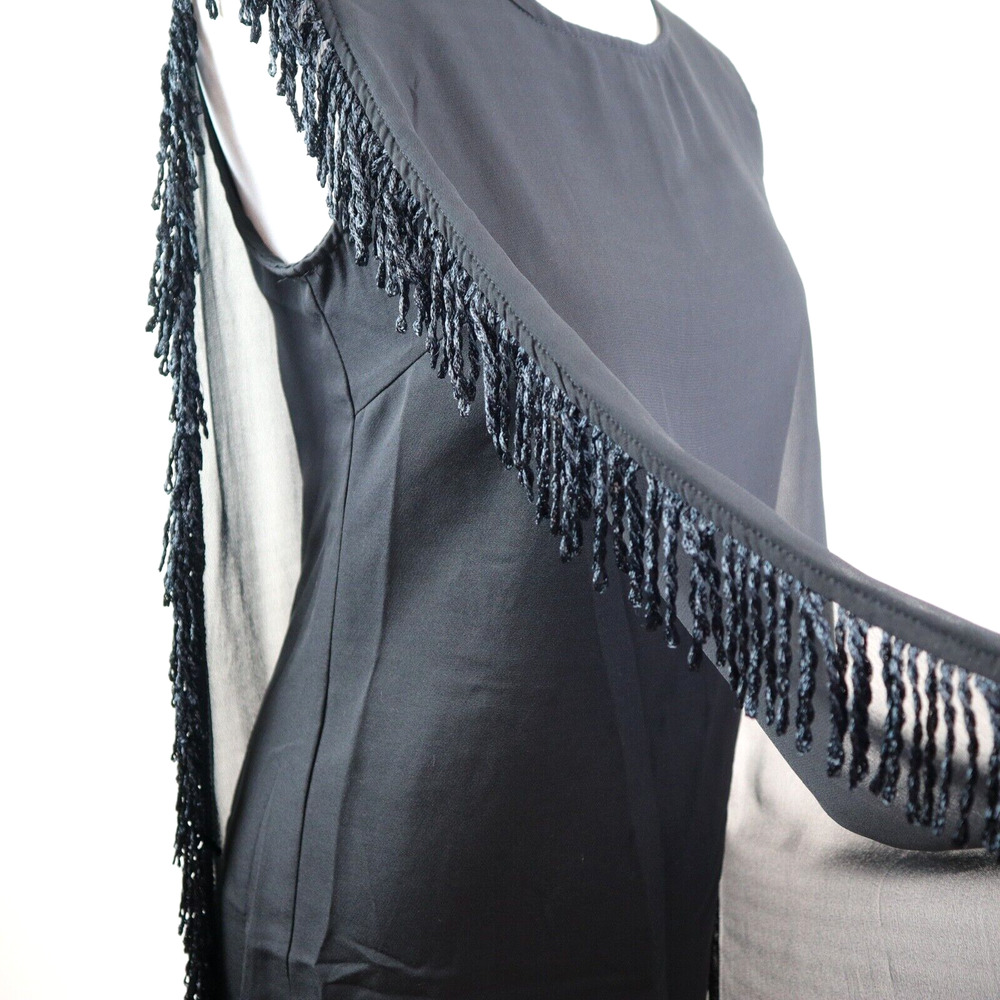 MAAC London Size M Cann Midi Dress Sheer Asymmetrical Fringe Black - Picture 8 of 11